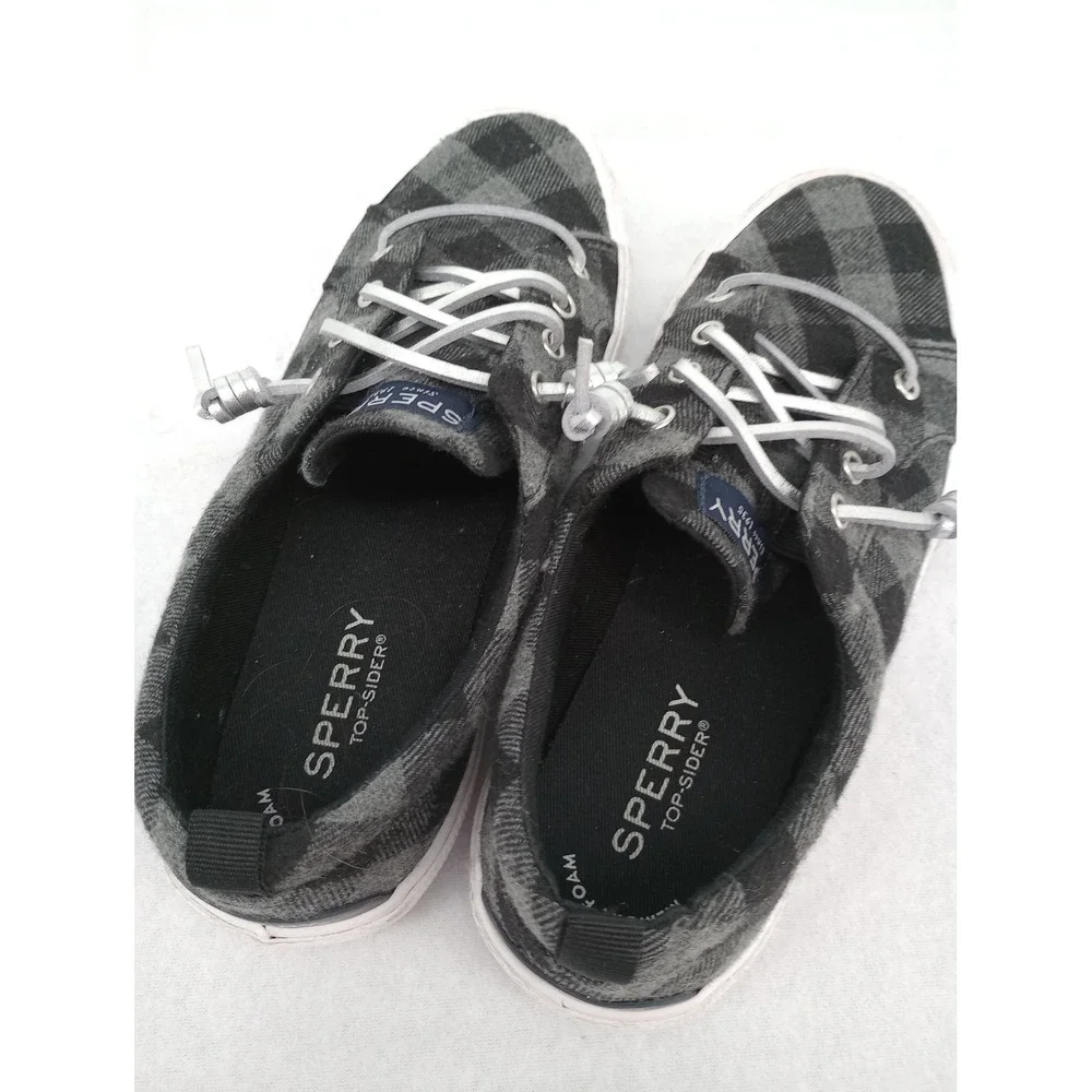 Sperry Pier Wave Sneaker Youth Size 3M Gray Buffalo Plaid Slip On Laced Girls